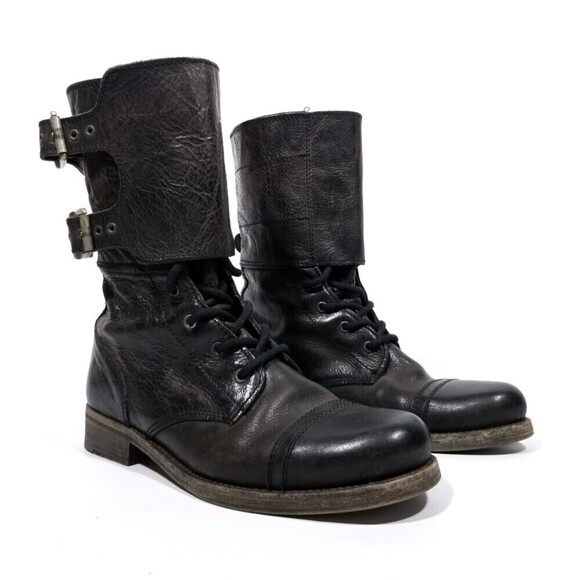 Allsaints Damisi Leather Buckle High Top Block Combat Boots 90s Biker Grunge 7 - Picture 1 of 11